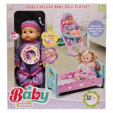 Кукла бебе Raya Toys Mommy's Baby Collection, с легло и стол за хранене, 33 см.