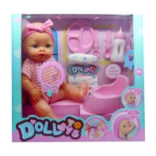 Кукла бебе Raya Toys Пишкащо, със звуци и аксесоари, 40.6 см