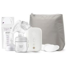 Единична електрическа помпа Natural Motion Premium Philips AVENT SCF396/31 с 1 бр. полипропиленово шише 125 мл с биберон Natural Response 0м+, Несесер за пътуване, 5 бр. торбички за кърма и 4 бр. подплънки