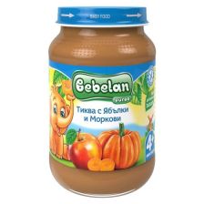 Плодово-зеленчуково пюре Bebelan Puree Тиква, ябълки и моркови 4+м 190гр.