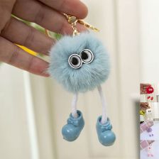 Плюшен ключодържател Raya Toys Човече, естествен косъм от заек, 12 см