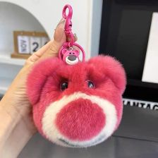 Плюшен ключодържател Raya Toys Мече, естествен косъм от заек, 10 см