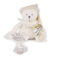 Плюшено мече Doudou Argent с кърпа и клипс за залъгалка 20 см, DC4340