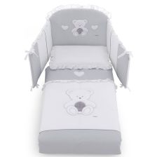 Спален комплект Italbaby PELUCHE GREY Maxi 5 ч. 100х130 см. White / Grey с обиколник, с бродерия