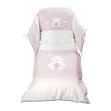 Спален комплект Italbaby PELUCHE Pony 4ч. 70х130 White/Pink с обиколник, с бродерия