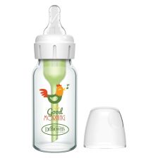 Стъклено бебешко шише Dr.Brown's Natural Flow Anti-Colic Options+ Narrow Neck Rooster, 120 мл.
