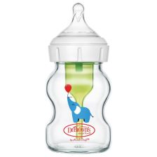 Стъклено бебешко шише Dr.Brown's Natural Flow Anti-Colic Options+ Wide Neck Elephant, 150 мл.