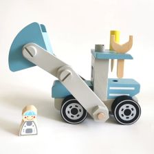Строителна машина за игра Raya Toys Дървен багер за сглобяване Син