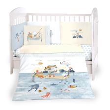 Бебешки спален комплект Kikka Boo The Fish Panda, с обиколник,  6 части, 70 х 140 см.