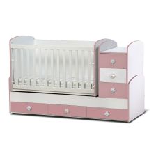 Трансформираща бебешка кошара Dizain Baby Деси Макси 70/180 подвижна решетка Бял/Розов