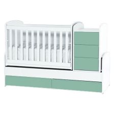 Трансформираща бебешка кошара Dizain Baby Луна 65/160, подвижна решетка, Бял/Мента