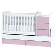 Трансформираща бебешка кошара Dizain Baby Луна 65/160, подвижна решетка, Бял/Розов