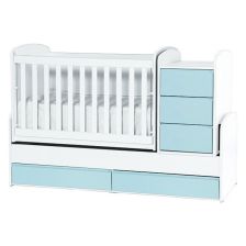 Трансформираща бебешка кошара Dizain Baby Луна 65/160, подвижна решетка, Бял/Син