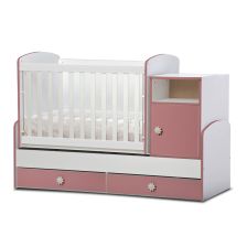 Трансформираща бебешка кошара Dizain Baby Маги 65/160 подвижна решетка Бял/Розов
