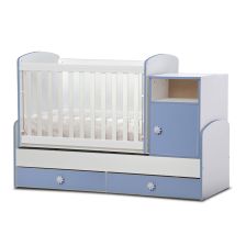 Трансформираща бебешка кошара Dizain Baby Маги 65/160 подвижна решетка Бял/Син