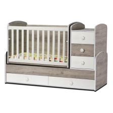 Трансформираща бебешка кошара Dizain Baby Ниа 65/160 подвижна решетка Северен дъб +Бял