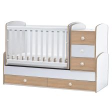 Трансформираща бебешка кошара Dizain Baby Ниа 65/165 подвижна решетка, Бял/Северен Дъб