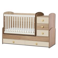 Трансформираща бебешка кошара Dizain Baby Ниа 65/165 подвижна решетка, Северен Дъб/Крем