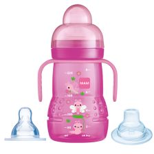 Тренировъчна чаша MAM 2в1, 220 ml, Розов, MAM-FED62
