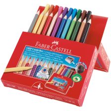 Цветен комплект Faber-Castell Grip, съдържащ цветни моливи, флумастери и острилка