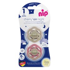 Залъгалки NIP Cherry Air Night , 0-12 месеца, 2 бр., светещи в тъмното