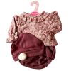 Комплект дрехи за кукла Antonio Juan Sweet reborn, Блузка и къси панталони, Бордо, 3ч.