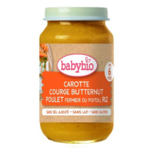Био зеленчуково пюре Babybio - с пилешко месо, ориз и тиква 200гр. 6м.+