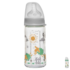 Бебешко шише за хранене стъклено NIP, Wide-Neck, Flow M, 240 мл, 6 месеца +