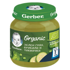 Пюре Зелен грах, броколи и тиквички GERBER Organic 125 g