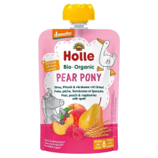 Бебешко пюре Holle пауч - Круша, праскова, малина и спелта, 100 g