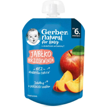 Плодово пюре Gerber - Пауч с праскова и ябълка, 6м+, 80 g