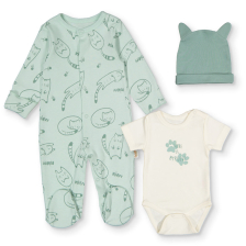 Бебешки комплект Bebetto Sleepy Cat, Зелен, 3 ч., 0-6м., Z992