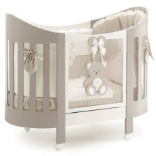 Бебешко легло Italbaby PELUCHE Lunetta Осн. цвят Dove Grey + декорация Dove Grey, с матрак и спален комплект