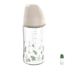 Бебешко шише за хранене стъклено NIP Cherry Green Flow M, 240мл, 0 месеца +