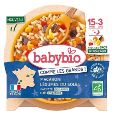 Био меню Babybio Лека нощ Макарони, зеленчуци и моркови, 15м+ 200гр.