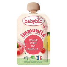Био плодов мус за имунитет Babybio Ябълка, круша, ориз и ацерола, 6 м+ 100гр.