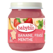 Био плодово пюре Babybio банан, ягода и мента 130гр. 6м.+