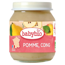 Био плодово пюре Babybio ябълки и дюли 130гр. 4м.+