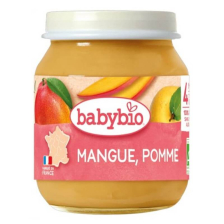 Био плодово пюре Babybio ябълки и манго 130гр. 4м.+