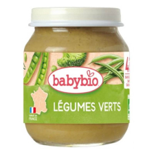 Био зеленчуково пюре Babybio зелени зеленчуци, 130гр. 4м.+