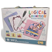 Двулицев пъзел Raya Toys Logical Cognition Животни и МПС, с маркер, 58 ч.