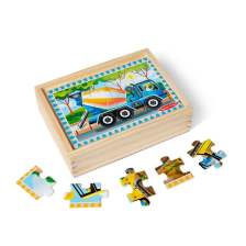 Комплект дървен пъзел Melissa and Doug Строителни превозни средства, 4x12 ч., в кутия, 50210