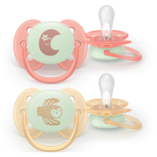 Ортодонтични залъгалки Philips Avent Ultra Soft Night, с кутиика, 0-36 м., 2 бр.
