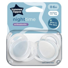 Ортодонтични залъгалки Tommee Tippee Night Time, 0-6 м, 2 броя, бяла/синя