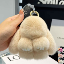 Плюшен ключодържател Raya Toys Зайче, естествен косъм от заек, 10 см