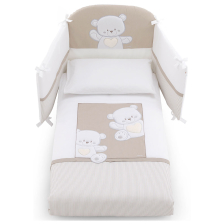 Спален комплект Italbaby JOLIE Pony 4 ч. 70х130 см. White / Dove Grey с обиколник, с бродерия