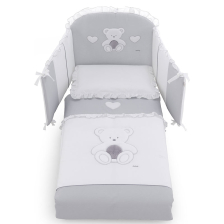 Спален комплект Italbaby PELUCHE GREY Maxi 5 ч. 100х130 см. White / Grey с обиколник, с бродерия