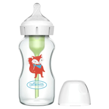 Стъклено бебешко шише Dr.Brown's Natural Flow Anti-Colic Options+ Wide Neck Fox, 270мл.