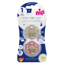 Залъгалки NIP Cherry Air Night , 0-12 месеца, 2 бр., светещи в тъмното