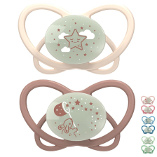 Залъгалки NIP My Butterfly Night Green с кутийка етап 1, 0-6 месеца, Светещи в тъмното, 2 бр.